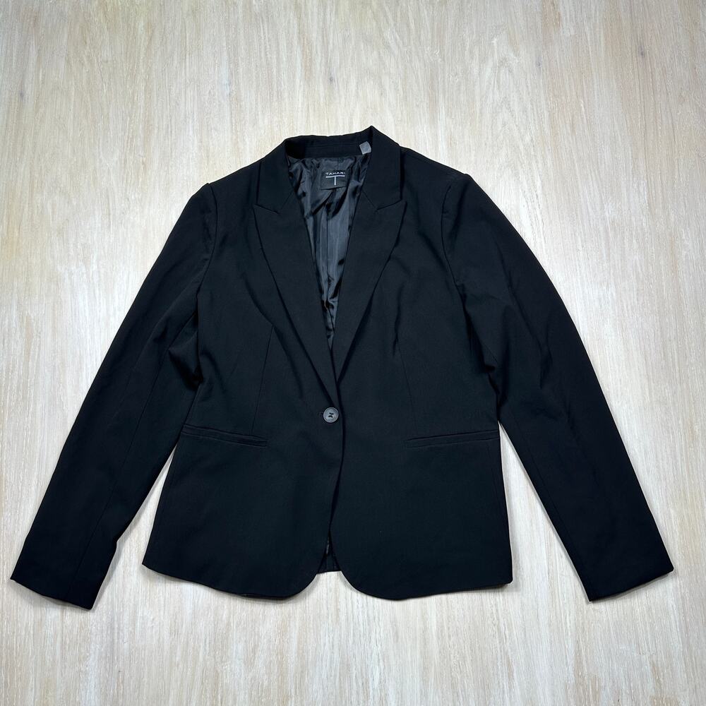 T Tahari Black Blazer One Button Stretch Lined Career Office Jacket Women’s 12